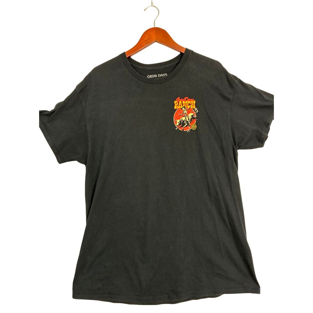 Grim Days Ranch Dust Kickers T Shirt Mens XL Black Skeleton Bull Graphic Tee